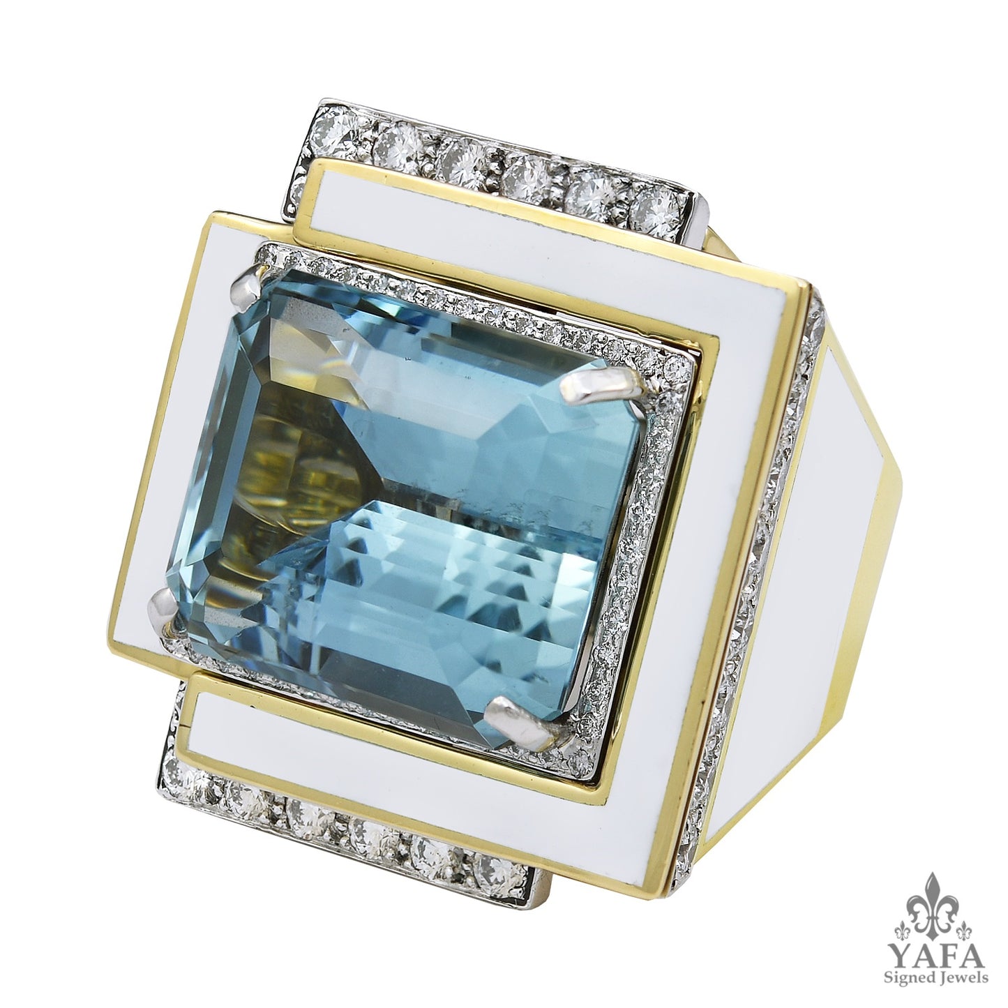 DAVID WEBB Aquamarine, Diamond Cubist Ring