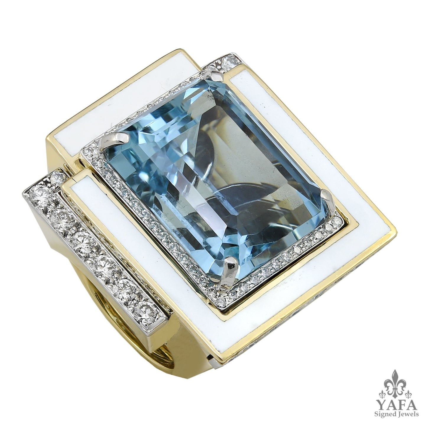 DAVID WEBB Aquamarine, Diamond Cubist Ring