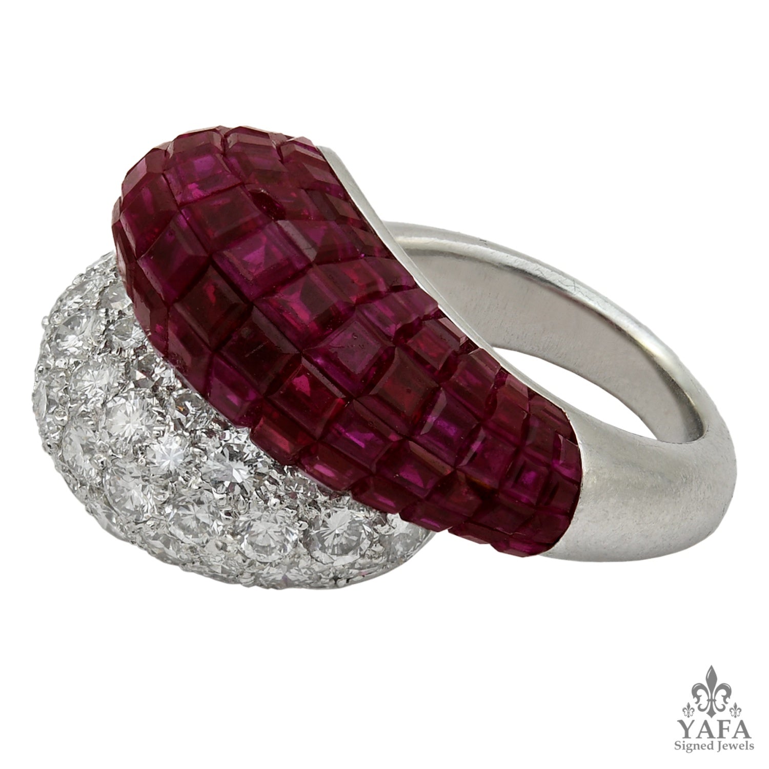 Van Cleef & Arpels Ruby and Diamond Bypass Bombe Ring — Antique