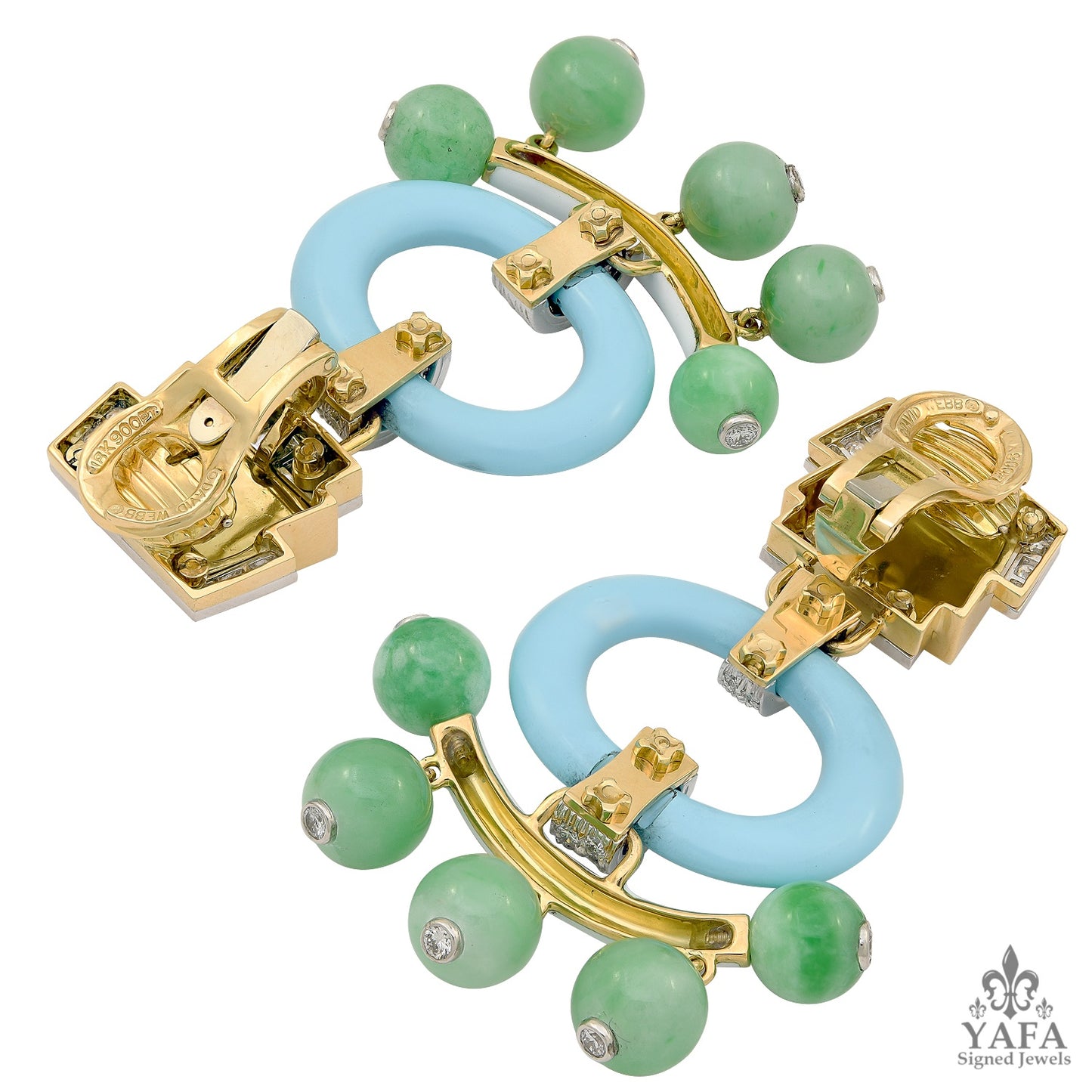 DAVID WEBB Jade, Turquoise, Diamond Pagoda Earrings