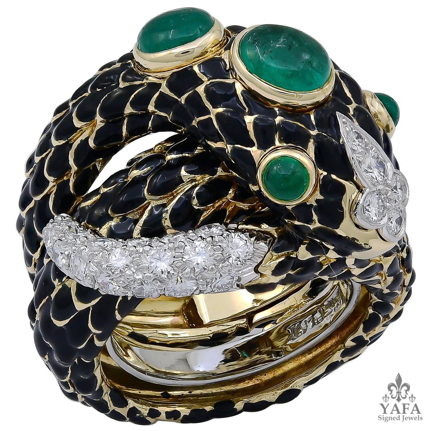 DAVID WEBB Two Tone Cabochon Emerald Snake Ring