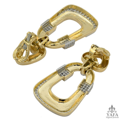 DAVID WEBB Diamond Hammered Gold Plaza Earrings