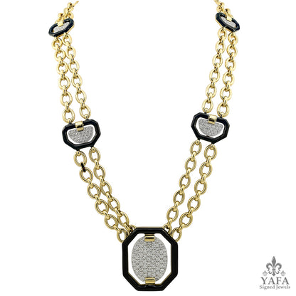 DAVID WEBB Diamond, Black Enamel Link Pendant Necklace