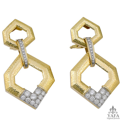 DAVID WEBB Hammered Diamond Gold Earrings