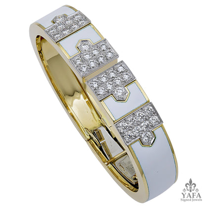 DAVID WEBB Two Tone Diamond White Enamel Bracelet