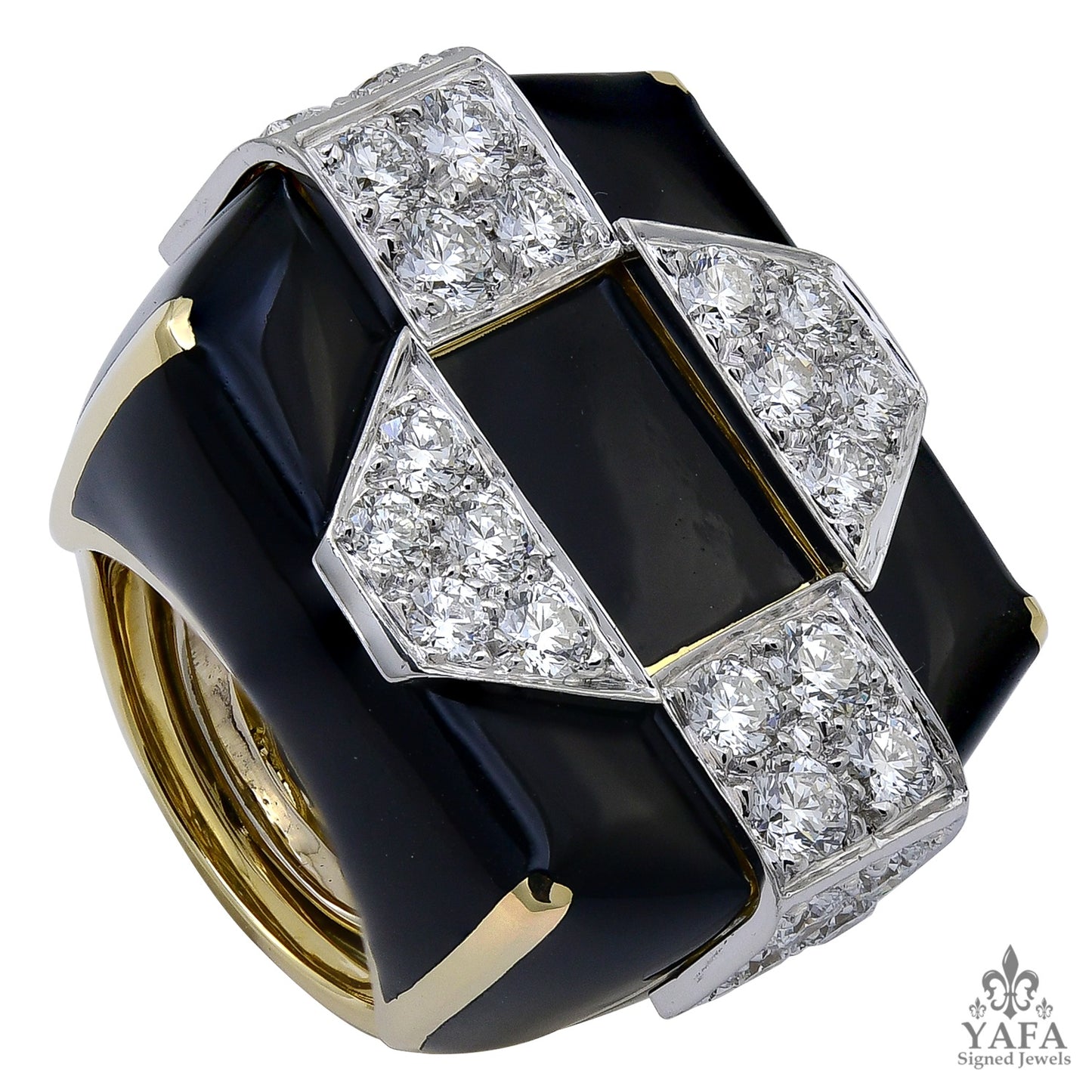 DAVID WEBB Two Tone Diamond, Black Enamel Ring