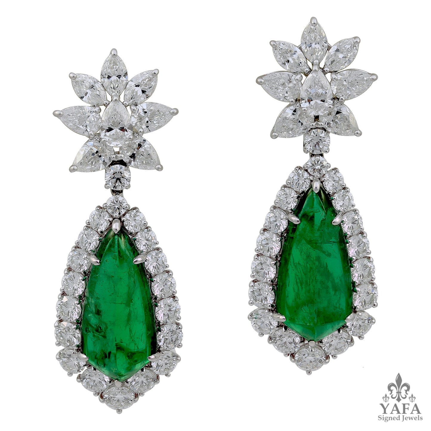 HARRY WINSTON Pear-Shaped Emerald, Diamond Earrings