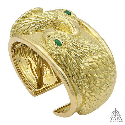 DAVID WEBB Emerald Twin Eagle Cuff Bracelet