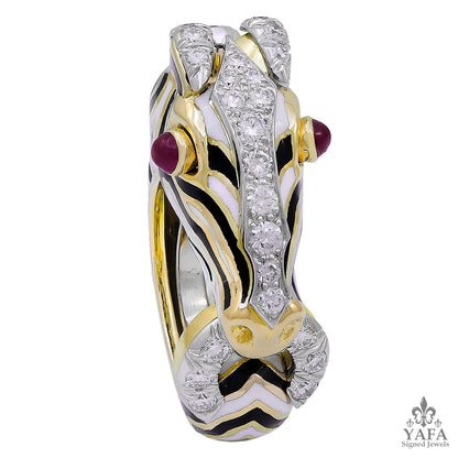 DAVID WEBB Cabochon Ruby, Diamond Zebra Ring