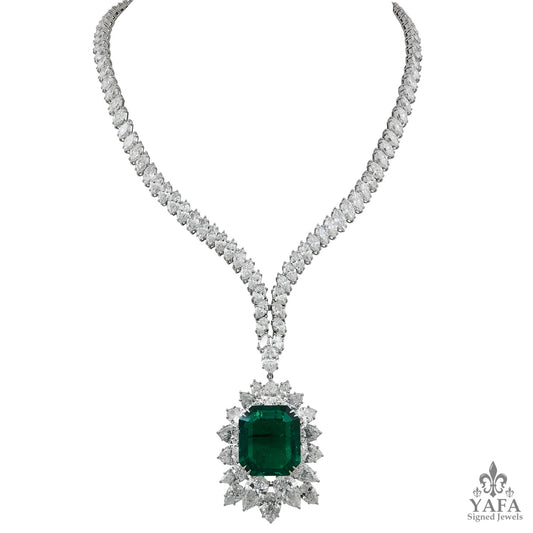 Harry Winston Diamond & Emerald Pendant Necklace