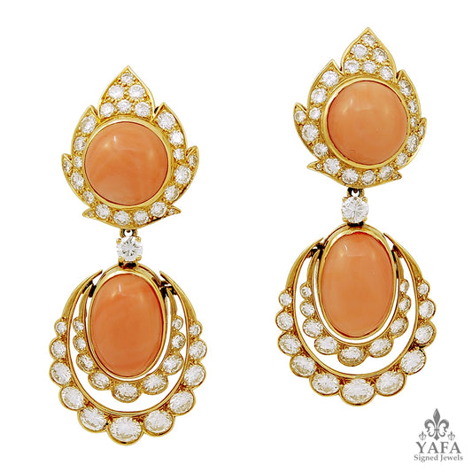 VAN CLEEF & ARPELS Coral, Diamond Pendant Earrings