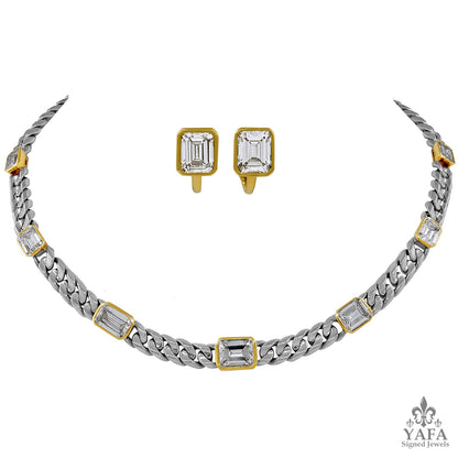 BULGARI Two Tone Gold Diamond Link Necklace & Earrings
