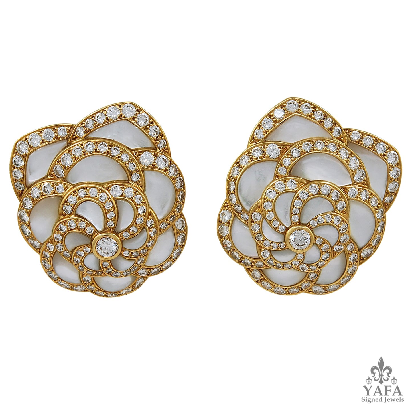 VAN CLEEF & ARPELS Diamond, Mother of Pearl Flower Earrings