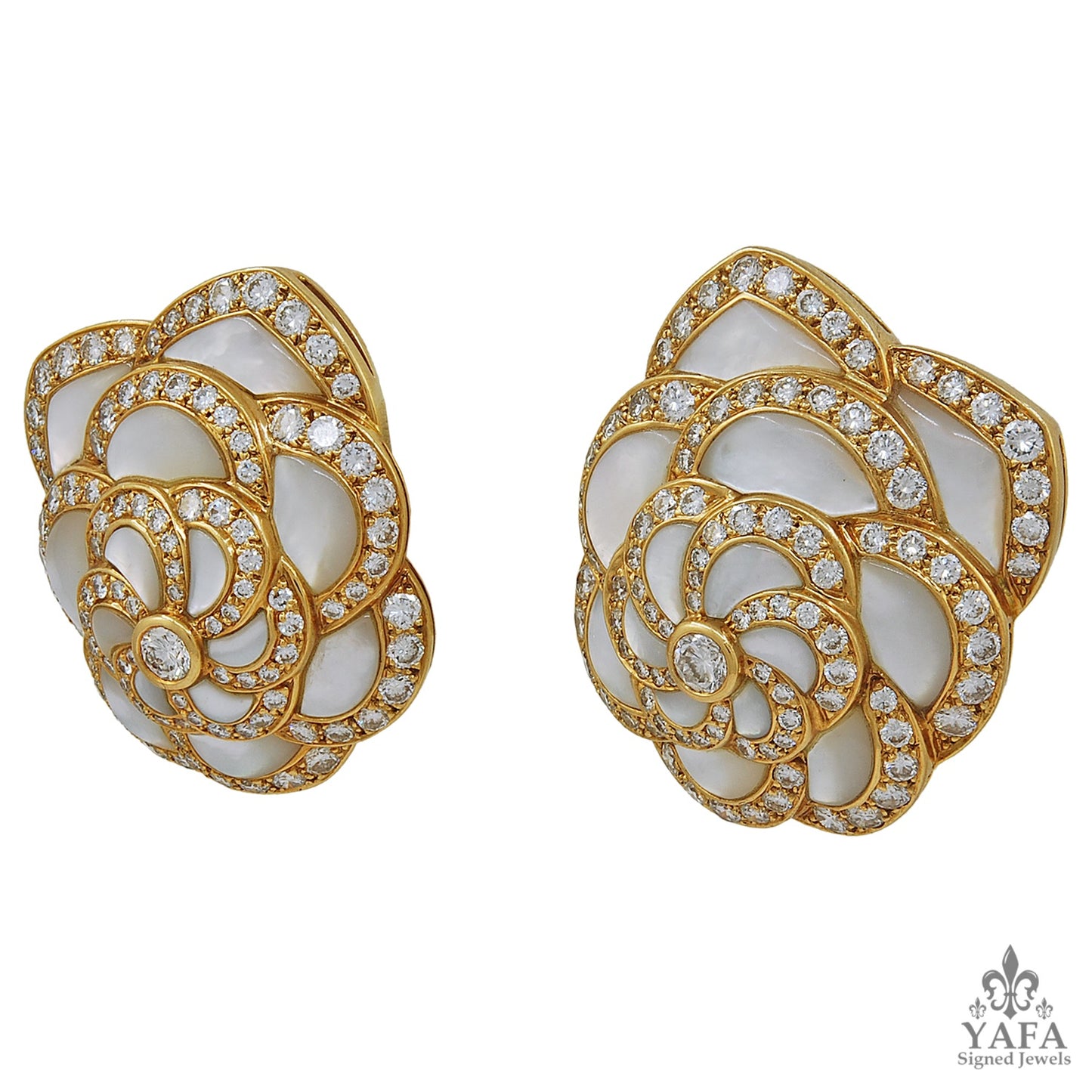 VAN CLEEF & ARPELS Diamond, Mother of Pearl Flower Earrings