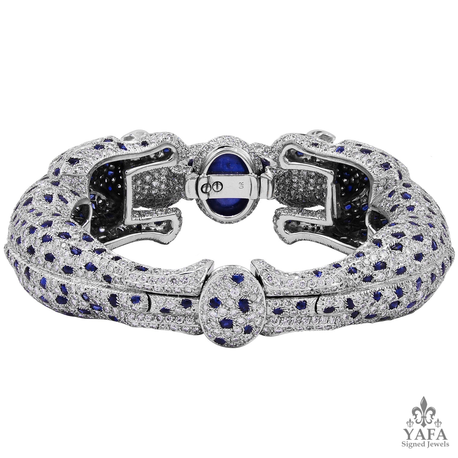 CARTIER Diamond and Sapphire Double Panther Bracelet Yafa Signed