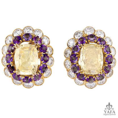 VAN CLEEF & ARPELS Diamond Amethyst and Yellow Sapphire Earrings