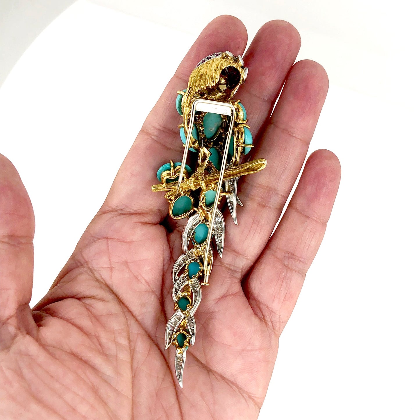 CARTIER Turquoise, Diamond, Emerald Bird Brooch