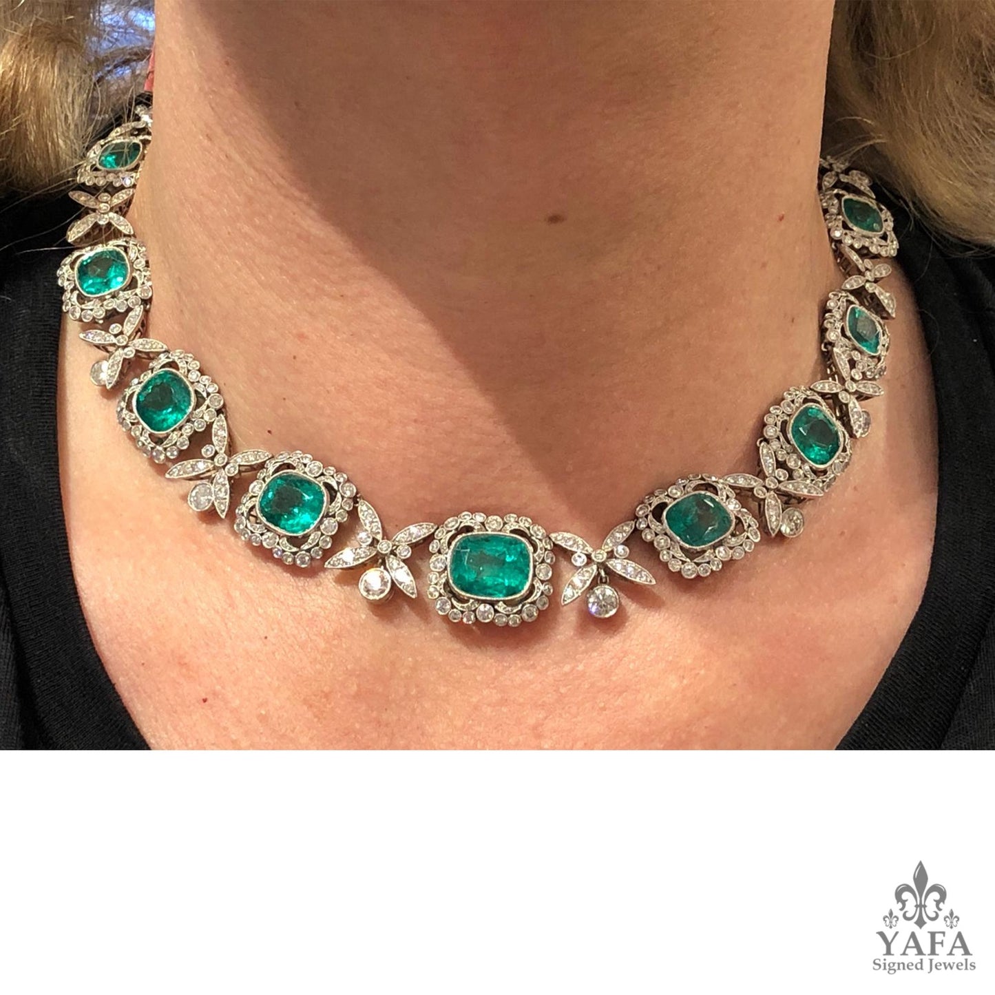 Platinum Colombian Emerald, Diamond Necklace