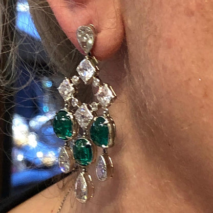 Platinum Diamond, Colombian Emerald Earrings