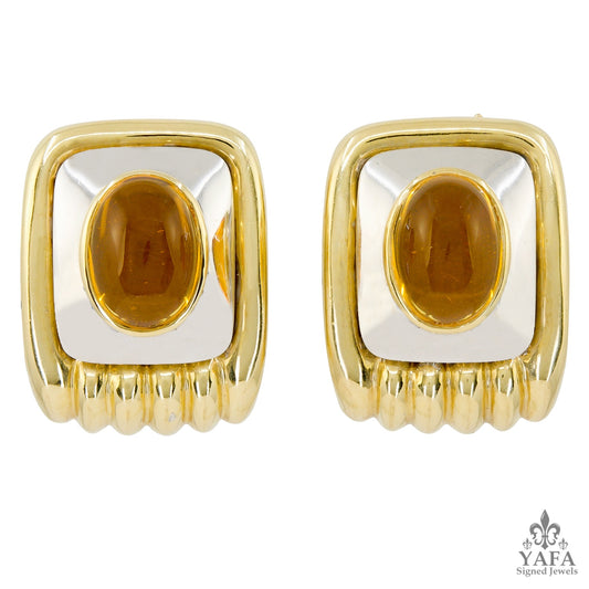 Cabochon Citrine Gold Earrings