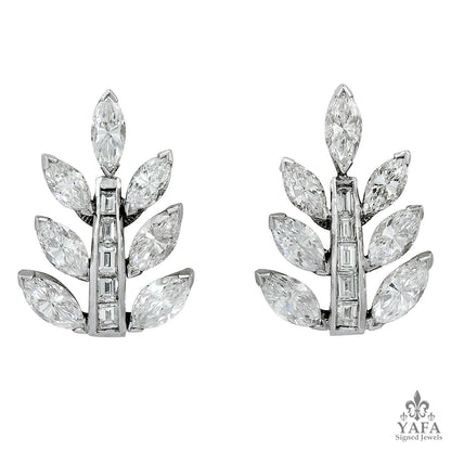 Platinum Diamond Leaf Motif Earrings