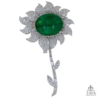 VAN CLEEF & ARPELS Diamond, Cabochon Emerald Brooch