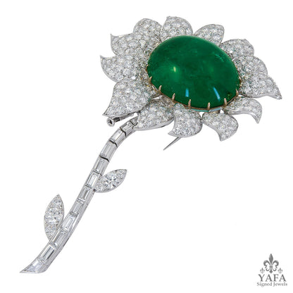 VAN CLEEF & ARPELS Diamond, Cabochon Emerald Brooch