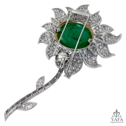 VAN CLEEF & ARPELS Diamond, Cabochon Emerald Brooch