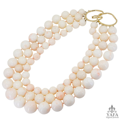 Three Strand White Coral Beads Necklace