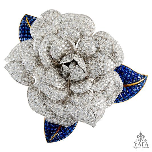 Diamond and sapphire flower brooch