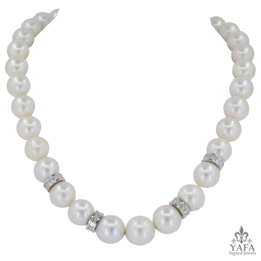 Pearl Diamond Rondelle Collar Necklace