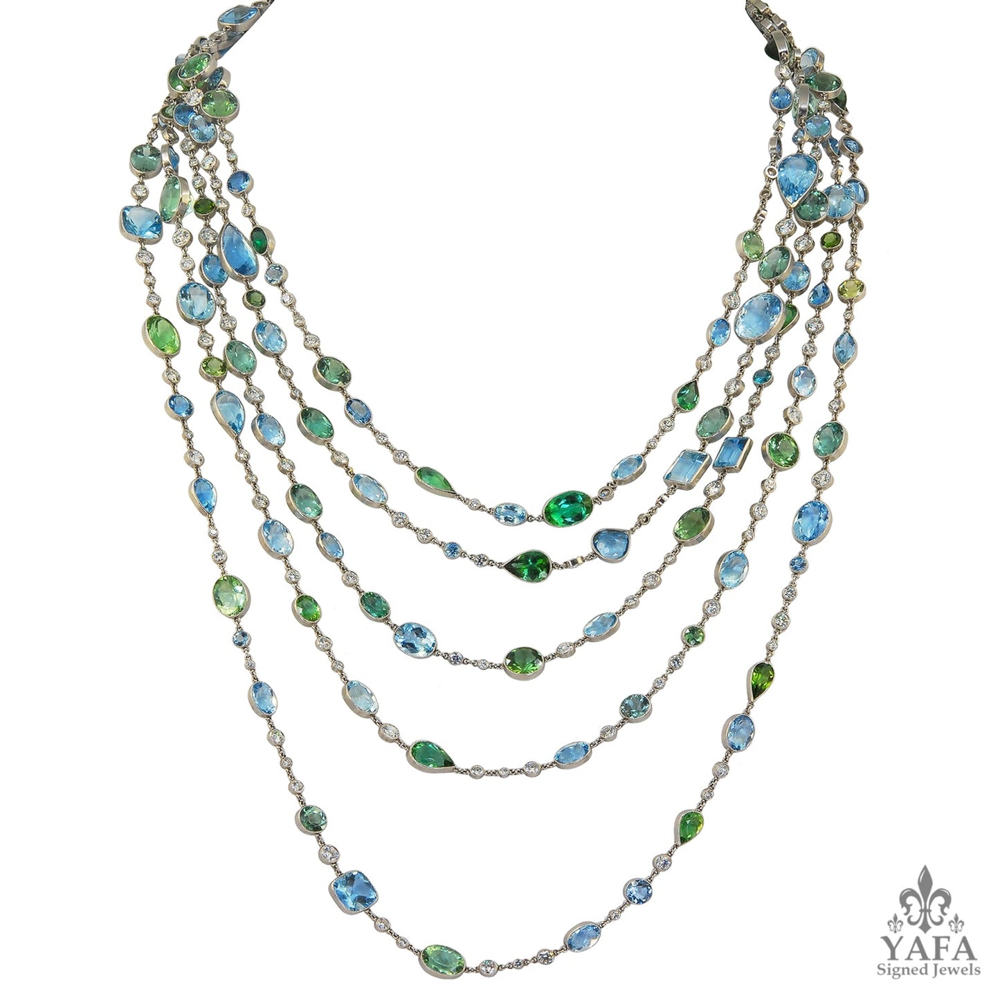 Contemporary Aquamarine Tourmaline Diamond Wrap Necklace