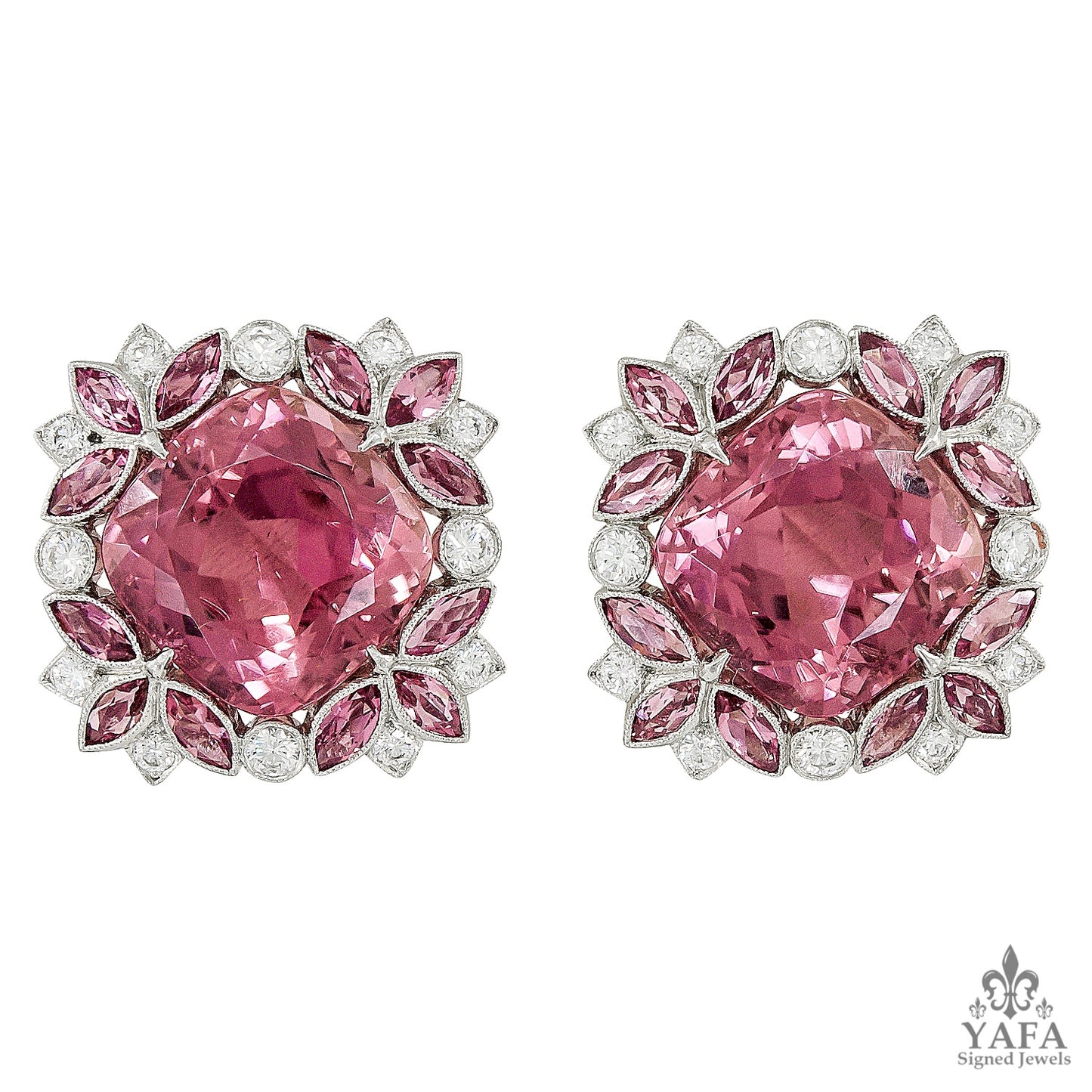 Contemporary Pink Tourmaline Diamond Earrings