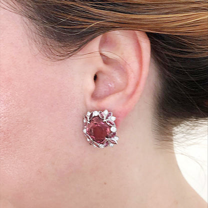 Contemporary Pink Tourmaline Diamond Earrings