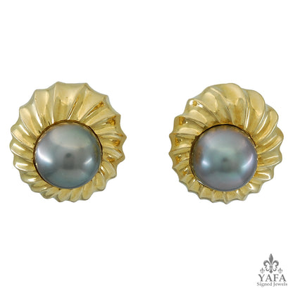 Tahitian Pearl Reeded Sea Swirl Earrings