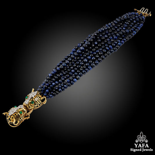 DAVID WEBB Diamond & Sapphire Beads Double Leopard Bracelet